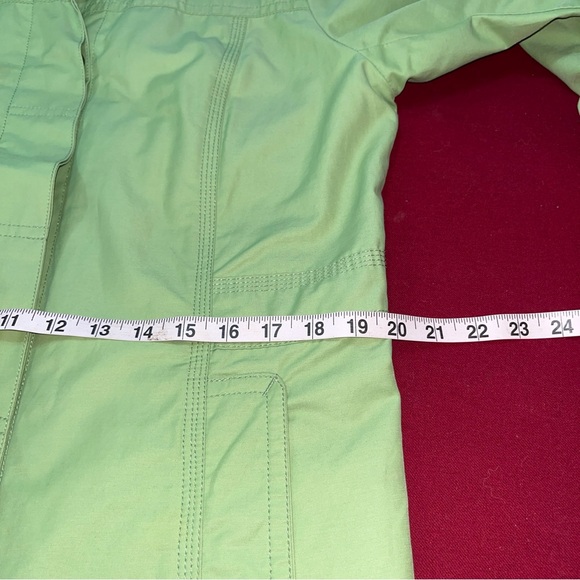 Eddie Bauer Lime GREEN TRENCH Coat HIDDEN BUTTONS Jacket lined Pockets 0373 LRG - Picture 10 of 16